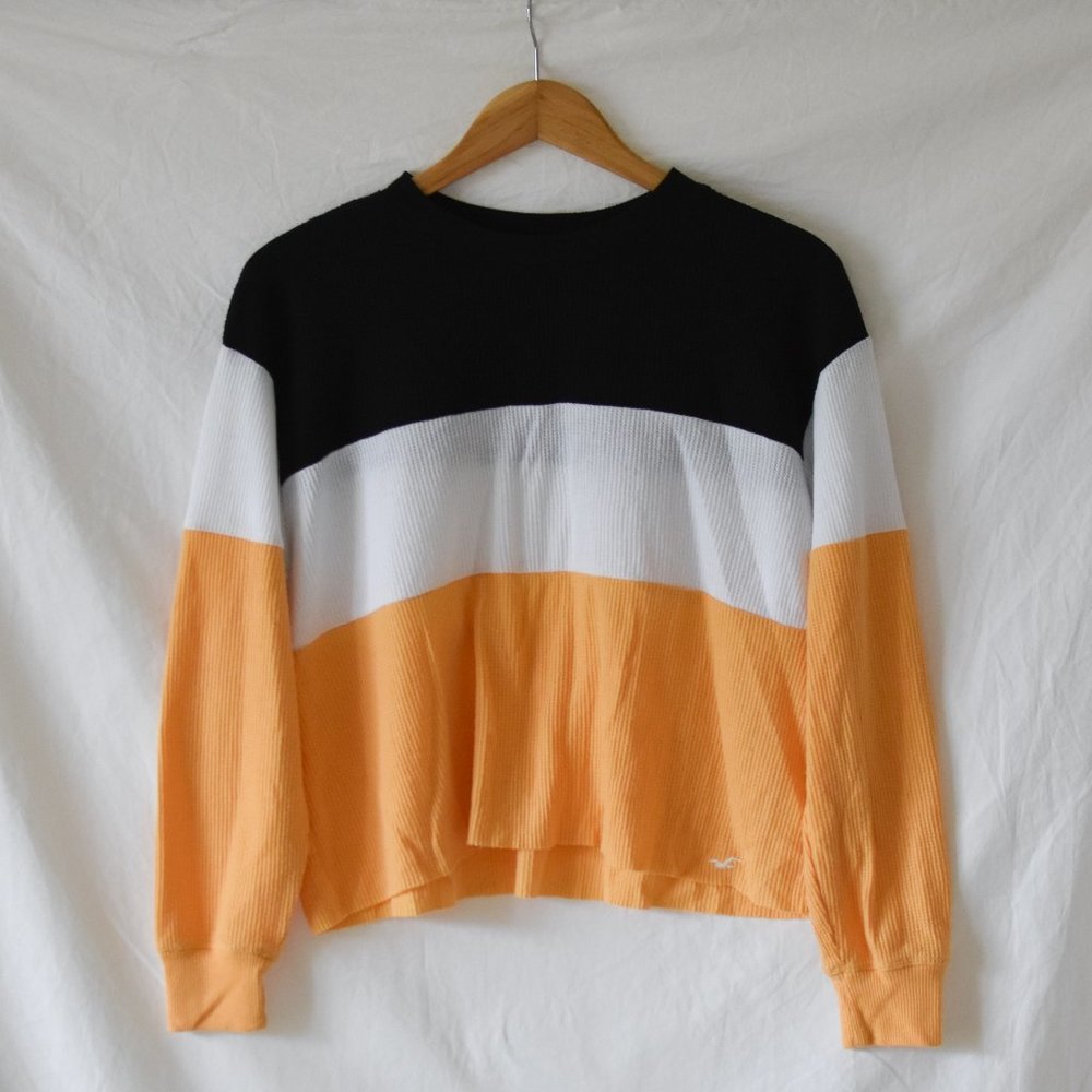 Hollister Colorblock Yellow & Black & White Boyfriend Waffle-Knit Tee